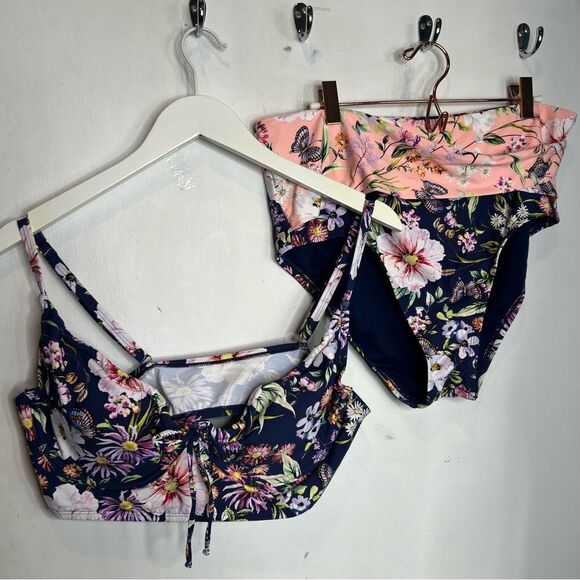 Freshwater mini floral butterflys print top underwire high waisted bottom - Picture 1 of 8